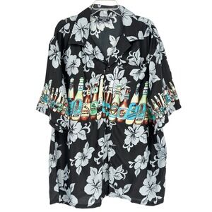 Pacific & Co Beer Bottle Hawaiian Shirt Black Floral Button Up Mens XXL
